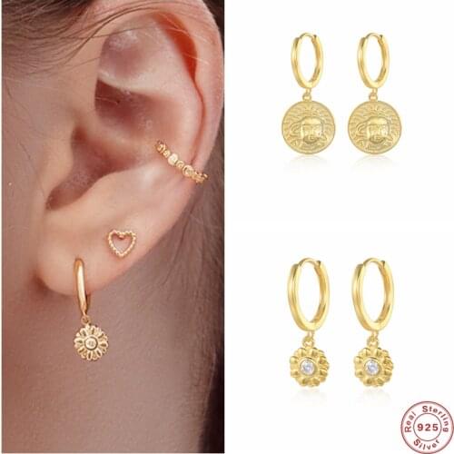 Aide 925 Sterling Silver Vintage Engraved Coin Portrait Charm Dangle Earrings For Women Party Luxury Daisy Pendant Drop Earrings