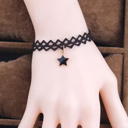 Women\s Gothic Vintage Star Pendant Hollow Lace Charm Bracelet Bangle Gift