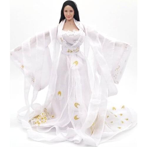 1/6 Female Soldier Doll Ancient Clothes White Embroidered Long Dress Embroidery Suitable for Steel-Bone Big Breast Plastic Body
