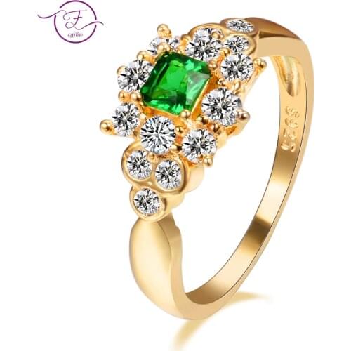 High Quality Gold Color Finger Ring For Women With Emerald Cubic Zircon Stones Famous Brand Jewelry Party Gifts
