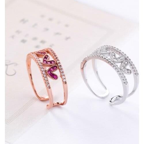 2020 New Korea Small Fresh Hollow Love Open Ring Fashion Exquisite Heart Shape Simple Ring Female Jewelry