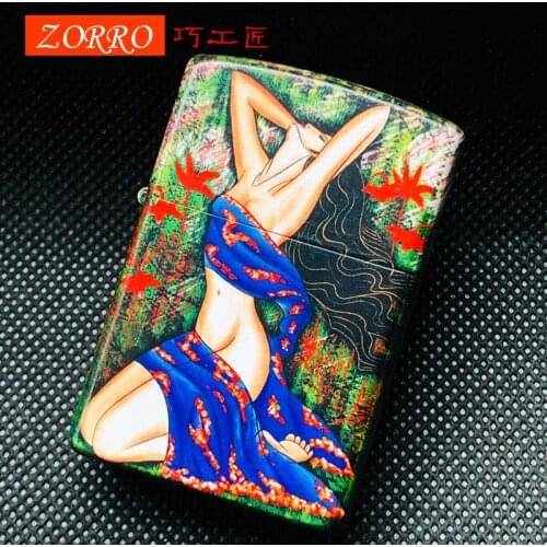 Zorro 5D Color Printing Refillable Kerosene Ciggarettes Cigar Lighters Brass Kerosene Lighter Smoking Accessories Gadget for Men