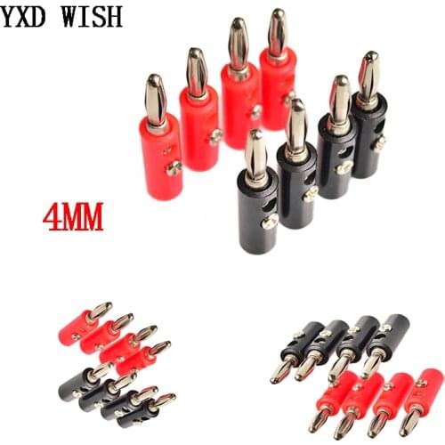 10pcs/lot 4mm Banana Plug Connector Audio Speaker Screw Banana Plugs Connectors 4 mm Banana Socket Connectors Red Black