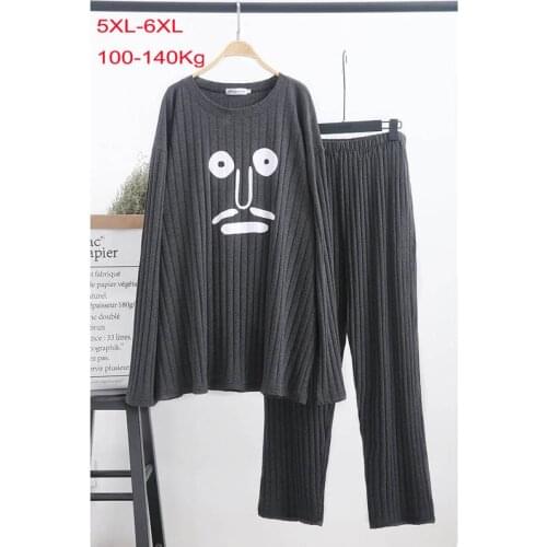 140Kg Plus size cotton pajamas mens casual long-sleeved trousers pit strip bust 150cm 5XL 6XL ghost home service suit 3 colors