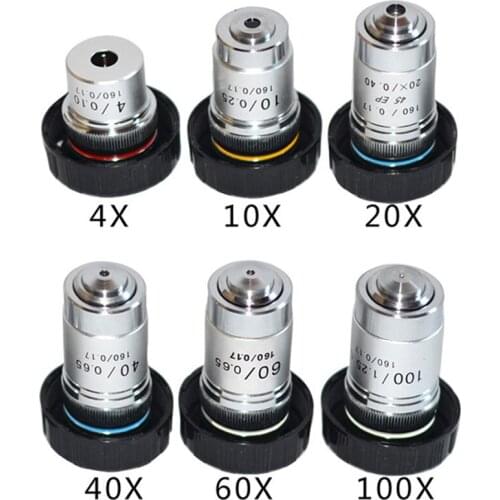Achromatic Objective 4X 10X 20X 40X 60X 100X High Quality Microscope Objective Lens RMS 20.2mm Objective Parts