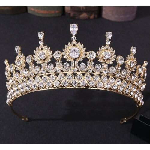 Baroque Luxury Gold Queen Crown Crystal Bridal Tiaras Crowns Rhinestone Pageant Diadem Bride Headband Wedding Hair Accessories
