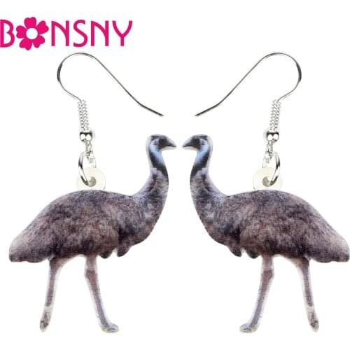 Bonsny Acrylic Australian Emu Bird Ostrich Earrings Drop Dangle Novelty Animal Jewelry For Women Girls Gift Souvenir Charms Bulk