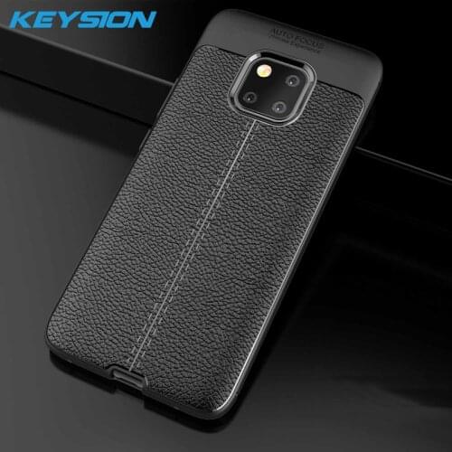 KEYSION Phone Case for Huawei Mate 20 Pro Litchi leather texture soft silicone TPU Anti-knock Black Cover for Huawei Mate20