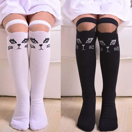 Toddlers Kids Cat Girls Knee High Socks School Cotton Tights Striped Stockings for Girls 1-8 Year