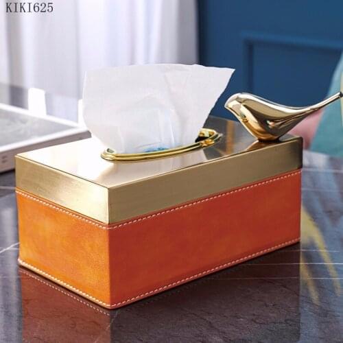 European Orange Leather Metal Tissue Box Rectangular/square Napkin Storage Container Removable Tissue Box Desktop Decoration New