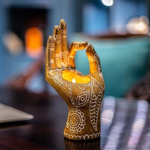 Yoga Figurines Candle Holder Mudra Hand Tabletop Tealight Decor Resin Statues Collectible Gift for Meditation Relaxing