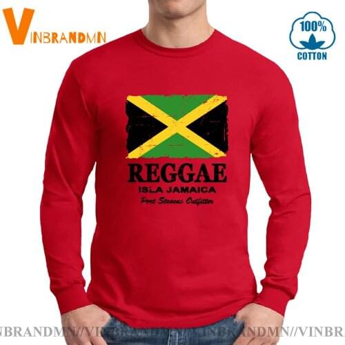 Birthday Gifts Tees Africa Power Mens Top Tees Rasta Reggae Jamaica National Flag T-shirt Fashion Long Sleeve Cotton Tshirt