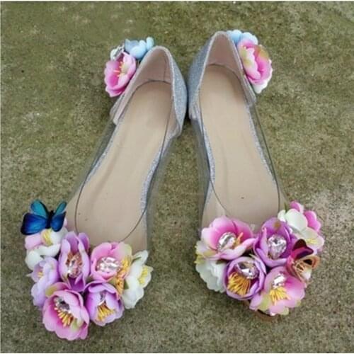 HAHAFLOWER Big Flower Shoes High Heel Silver Slip-on Women Wedding Pumps Party Banquet Evening Nightclub bride