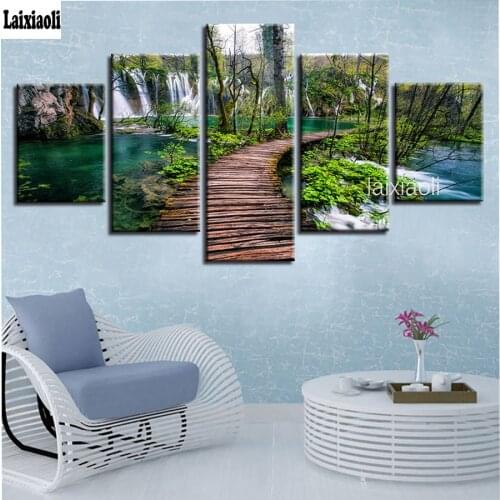 Hobby,Diamond Painting new 5pcs,Natural waterfall,cross-Stitch,Full,Diamond Embroidery,Diamond,Mosaic,pattern,beaded embroidery