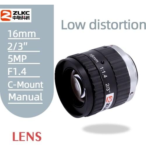 Camera Lens 16mm C-Mount 2/3" F1.4 FA Machine Vision lens 5MP High Resolution manual Iris HD cctv Lens Industrial Low distortion
