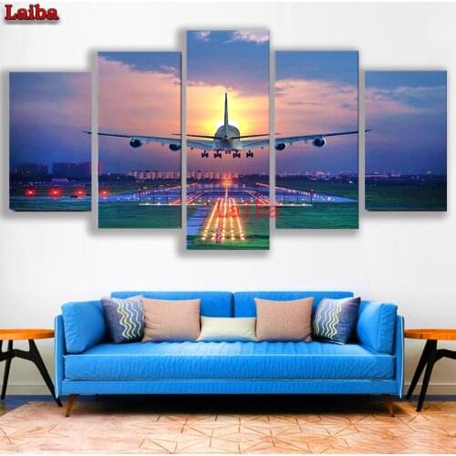 DIY No Frame full drill cross stitch painting Aviation aircraft 5D Mosaic water drill diamond painting decoration 5PCS Decor
