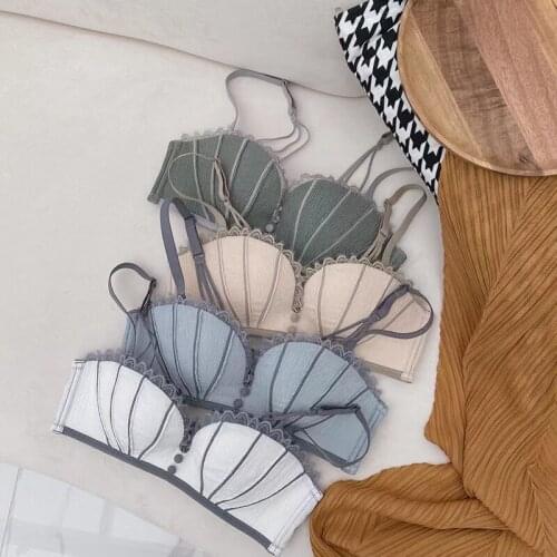 Summer Camisole Women Tube Top Korean Student Sexy Bras Crop Top Short Tanks Tops Blouse Low Chest Button Underwear Brief Sets