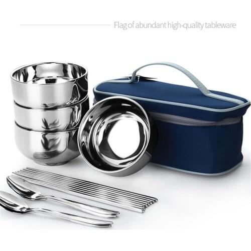 Portable Tableware Set Stainless Steel Bowls Spoon Folding Chopsticks Cutlery Set Kitchen Tools Dinnerware Outdoor Travel Picnic