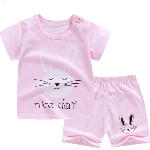ZWY1164 Kids Boy and Girl Summer Clothing Sets Children 2pcs Short Sleeve T Shirt+shorts Suit Girl Cotton Tee Baby Clothes