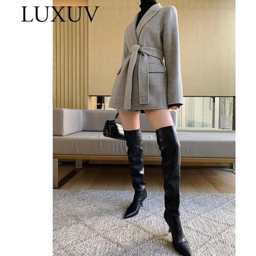 LUXUV Womens Tweed Winter Jacket Wool Blends Mixtures Trench Coats TopCoat Quality Office Outerwear Poncho Autumn Oversize