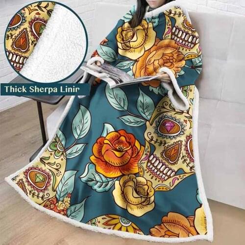 Lannidaa 3D Printed Golden Rose Skull Throw Blanket Thick Plush Comfy Weighted Blanket Sofa Bed TV Game Lazy Cobertor Blankets