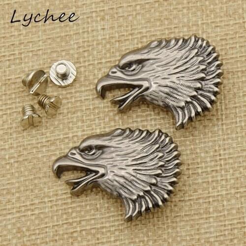 Lychee 2pcs Leather Craft Animal Eagle Owl Head Metal Conchos Back For DIY Making Craft Women Clothes Purse Buttons