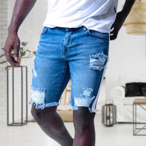 Half Pants Ripped Skin-friendly Polyester Fashion Men Denim Shorts for Daily Wear