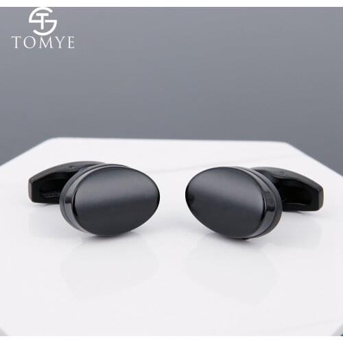 TOMYE Mens Cufflinks High Quality Fashion Delicate Matte Black Oval Unique Custom Logo for Alloy Shirt Cuff Links XK19S094