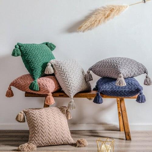 Soft Knitted Cushion Cover 45x45cm Solid Color Pillowcase Tassel Home Decoration Pillowcase Square Sofa Bed Hug Pillowcase