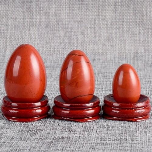 Natural Undrilled Red Jasper Yoni Egg with Stand Stone Massager for Kegel Muscle Exercise Viginal Massage Ben Wa Ball Jade Eggs