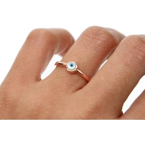 Delicate dainty silve ring turkish evil eye round glass charm ring for women mans midi Finger ring size 6 7 8 in top quality