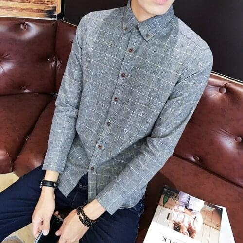 2021 New Spring 100% Cotton Plaid Shirt Casual Slim Fit Men Shirt Long Sleeve High Quality Mens Social Shirt Dress Shirts