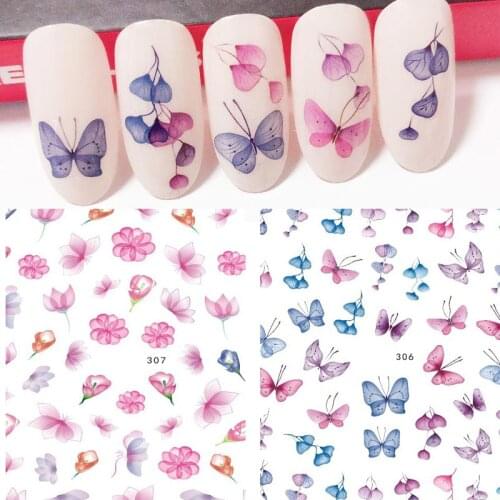 New arrived Fashion Water Decals Nail Art Stickers colorful butterfly flower Nails Sticker Decorations Manicure Z0138