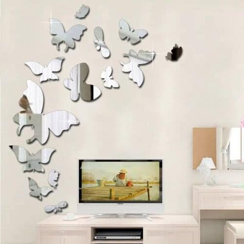New arrival Mirror butterfly Acrylic 3d mirror wall stickers For kids room Living room DIY art wall decor Background wall decor