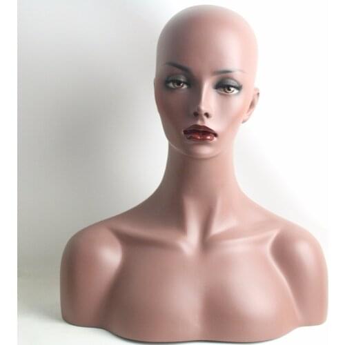 Realistic Dark Female Fiberglass Mannequin Head Bust Sale For Wigs Jewelry And Hat Display