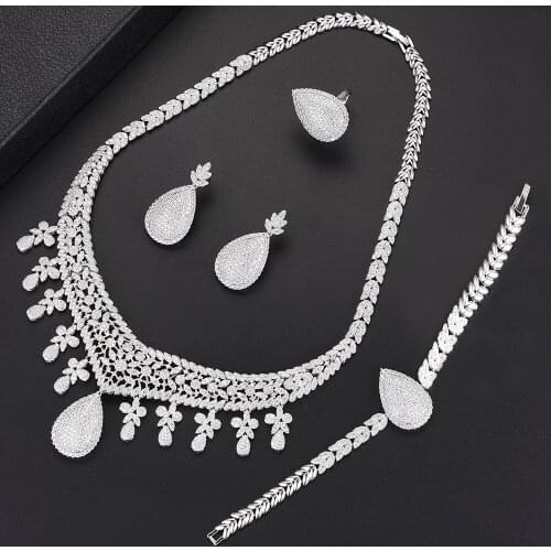 LARRAURI Luxury Bridal Wedding jewelry sets Water Drop Pendant Necklace Earring Bracelet Ring African female costume Jewelry