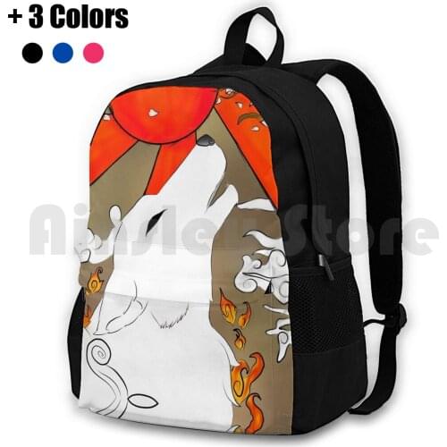 Okami Goddess Outdoor Hiking Backpack Waterproof Camping Travel Games Okami Amaterasu Anime Wolf