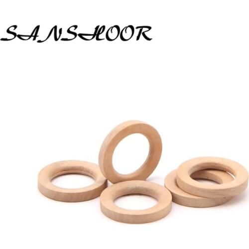 SANSHOOR 4mm Width Wooden Circles Jump Rings Connectors Baby Smooth Teether Making 17mm Hole For Diy Pendant Necklace Bracelet