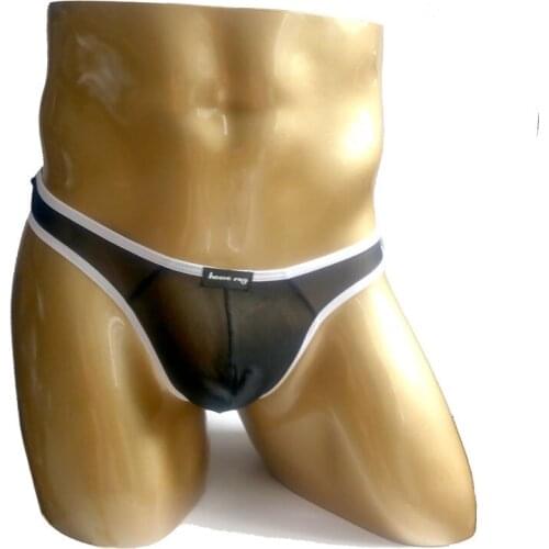 Sexy Men Plus Size Mesh G-String Transprant Jockstrap Underwear U Convex Pouch Stripe Briefs Erotic Lingerie Gay Wear F9