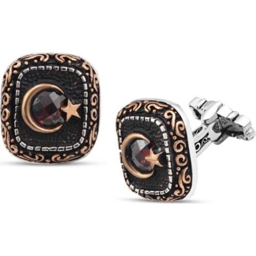 Silver Moon Star Zircon Stone Cufflinks