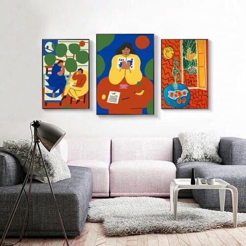 Nordic Colorful Abstract Poster and Prints Reading Woman Feture Painting on The Wall Decor for Home Living Room Unframed