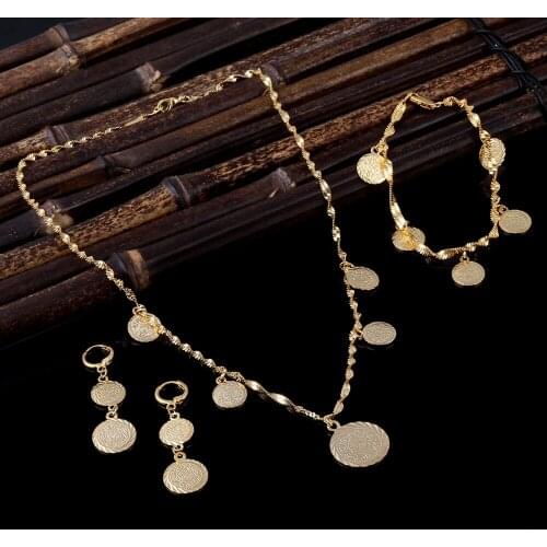 Sky talent bao Bracelet Necklace Earrings set Islamic Muslim Arab Coin Money Sign Women24k Gold GF Filled Middle EasternAfrica