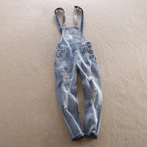 Spring Light Blue loose denim jumpsuit Long Sleeve Ladies Jumpsuits Jeans Ankle-length Pants Female Overalls