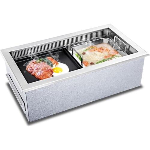 Commercial Barbecue Machine and Hot Pot Embedded Electric Smokeless grilled fish meat Commercial BBQ Grill