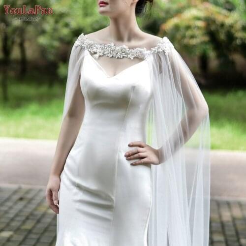 YouLaPan G26 3 Meters long Luxurious Cathedral Bride Shawl Tulle Pearls Rhinestones Beads Wedding Cape Cloak