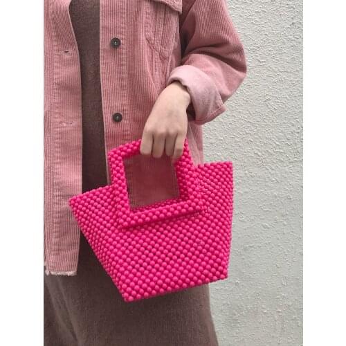 Women Luxury Handmade Woven Pearl Beaded Seaside Vacation Handbag Fashion Ladies Pearl Evening Party Clutch Bag