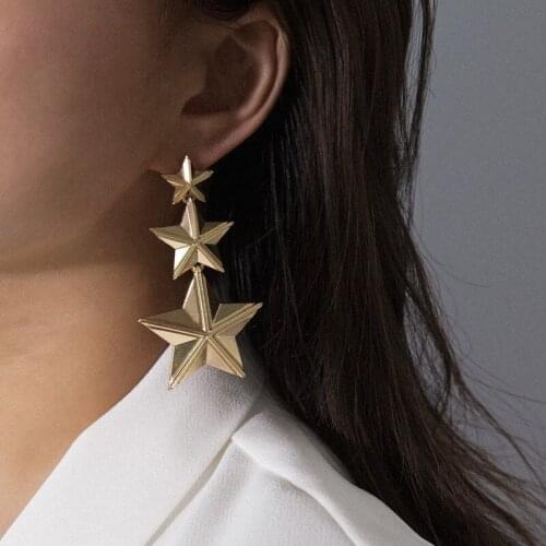 Abayabay Drop Earring Women 3 Star Cute Ear Stud Earrings Big European Girls Yellow Gold Color Lovers Trendy Jewelry Pendientes