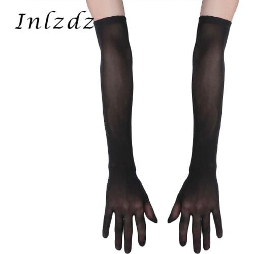 1 Pair Womens Lingerie Mesh See Through Sheer Gloves Stretchy Full Finger Long Gloves Mittens for Sun Protection