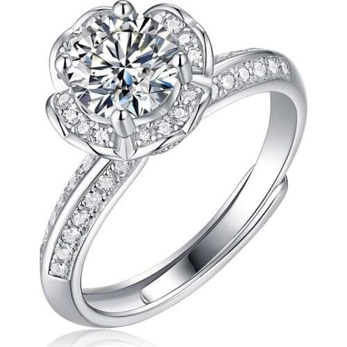 100% 925 Sterling Silver Rings Flower Design Round Cut Moissanite Gemstone Wedding Engagement Ring Fine Jewelry