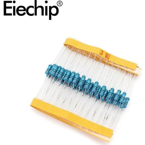 100pcs/lot 0.5W 1 ohm 1% Metal film resistor 1/2W resistance 3R Electronic resistors